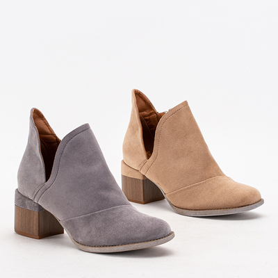 Szare damskie ocieplane botki na słupku Karela - Obuwie