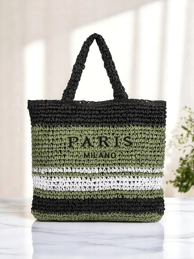 Royalfashion Голяма дамска чанта от слама Paris Stripe