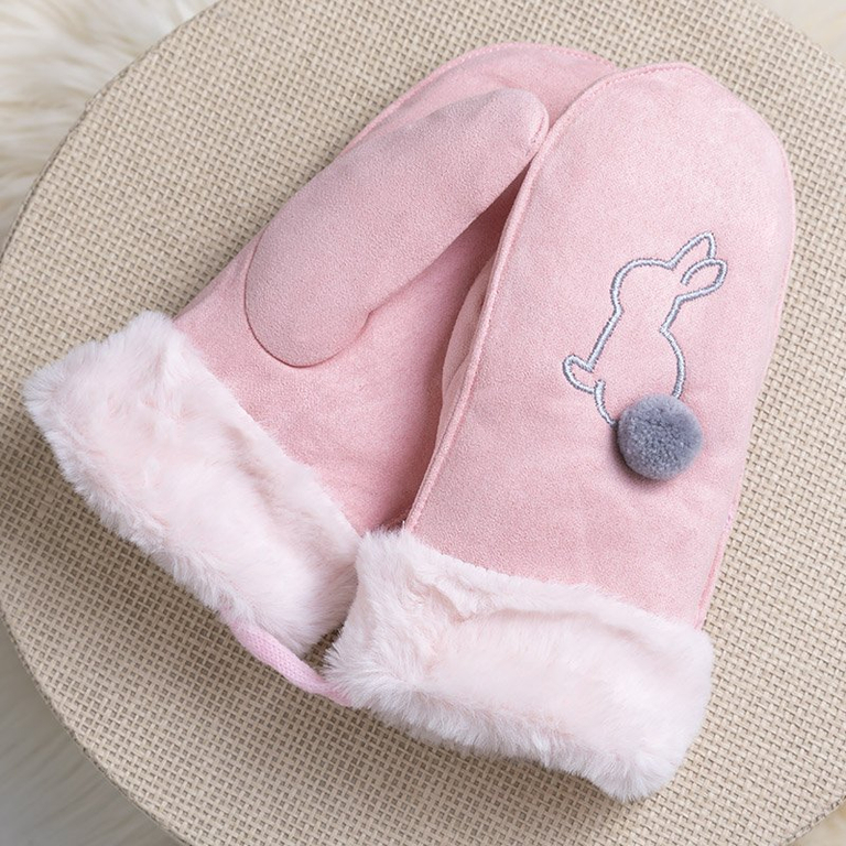 Różowe dziecięce rękawiczki na sznurku i z jednym palcem - Rękawiczki