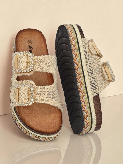 Royalfashion Дамски чехли с катарами с камъни GlamCork