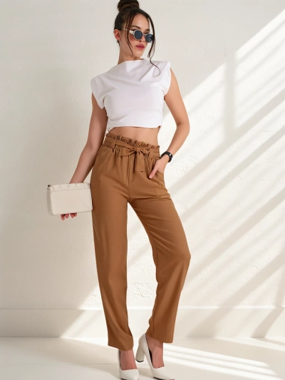 Royalfashion Обикновени дамски платнени панталони с колан