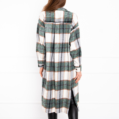 Zielona długa koszula damska w kratę - Odzież