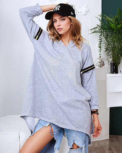 Royalfashion Сив дамски суитшърт с ципове