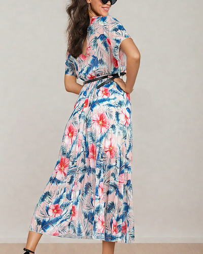 Royalfashion Дамска плисирана флорална миди рокля