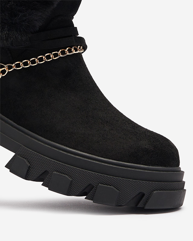 Черни дамски ботуши от еко велур с верижка Videric - Обувки