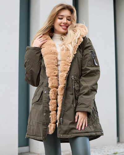 Дамско зелено зимно яке PLUS SIZE - Облекло