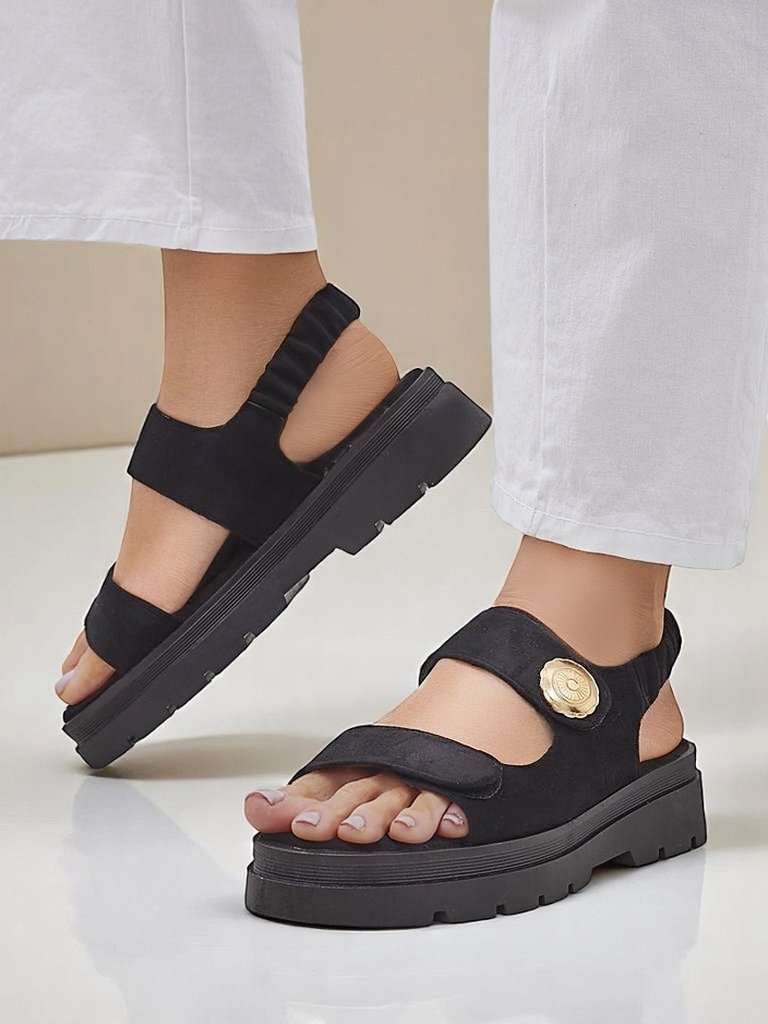 Дамски сандали Royalfashion Anthea Nero – черен велур, платформа 5 см