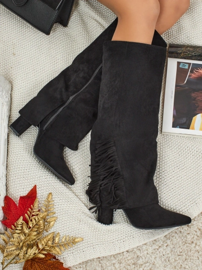 Дамски еко велурени ботуши с горна част Rimolea