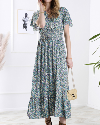 Дамска флорална миди рокля в лилаво- Облекло