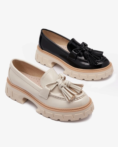 Черни лакирани дамски мокасини с пискюли Kaipo- Footwear