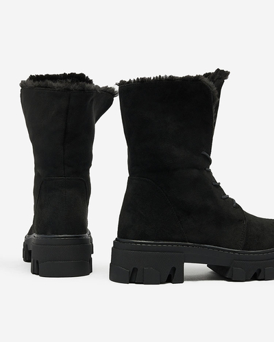 Royalfashion Черни дамски ботуши с връзки Cavenma