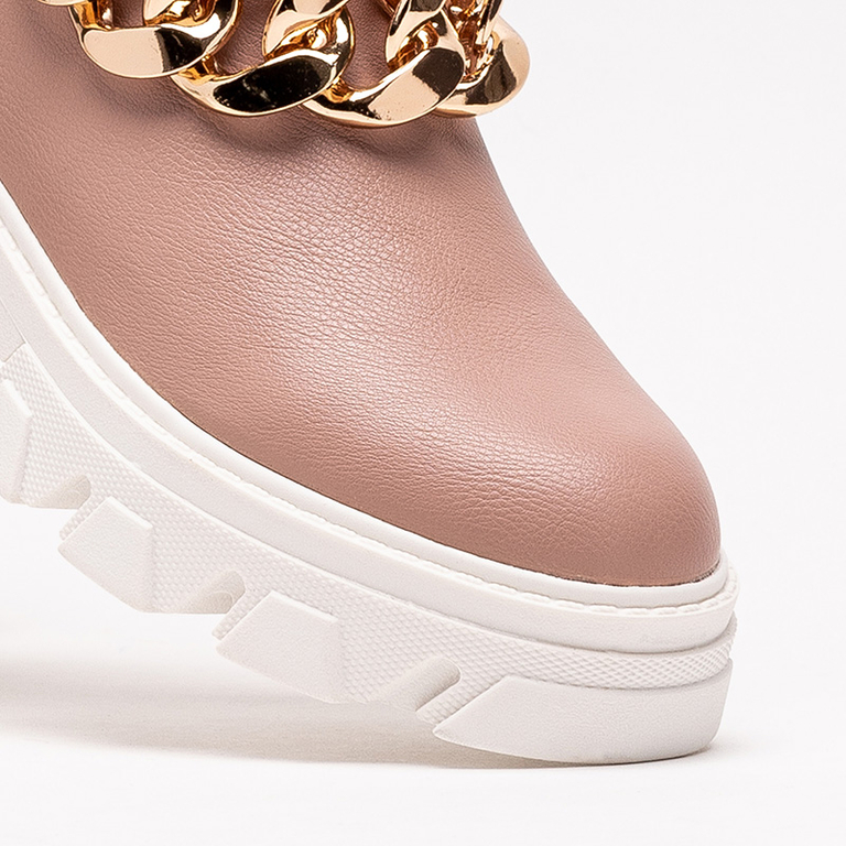 Розови дамски ботуши с верижка Tenkay - Обувки