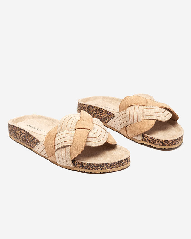 Damskie eko-zamszowe klapki w kolorze beżowym Zapri - Obuwie