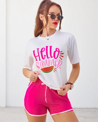 Royalfashion Дамски спортен комплект с тениска и шорти Hello Summer
