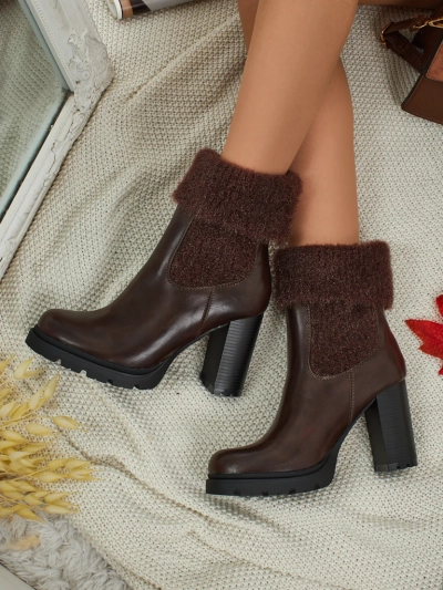 Дамски боти от еко кожа на ток с плетиво Tirave