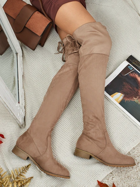 Дамски еко велурени ботуши над коляното Denvoria