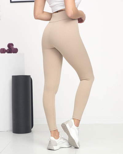 Дамски светлокафяв рипсен клин с оранжеви надписи - Облекло