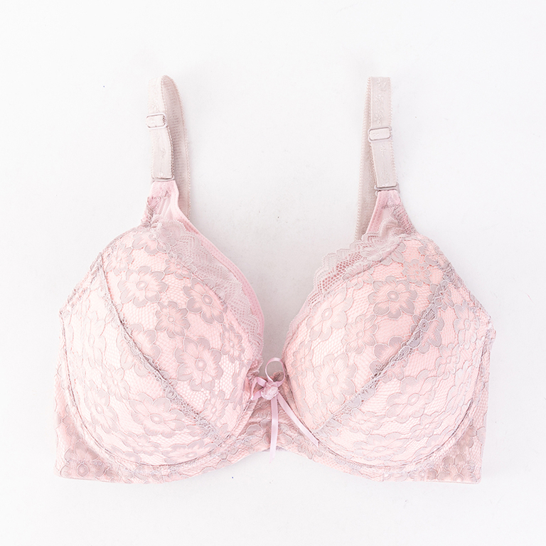 Różowo-szary damski biustonosz koronkowy - Bielizna