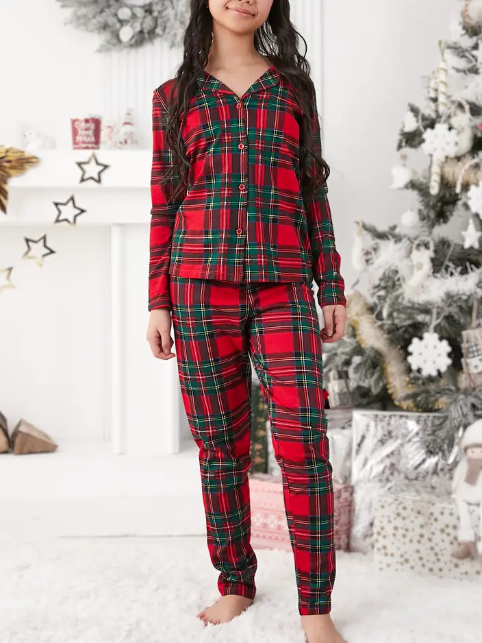 Рокля за Рождество детски памучни каре пижами