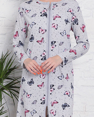 Сива нощница с щампа на пеперуди - Облекло