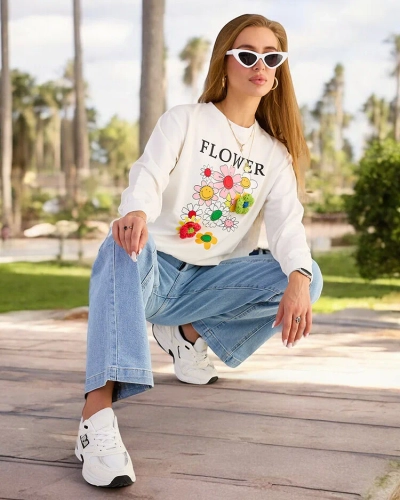 Royalfashion Дамски памучен суитшърт с тънък принт