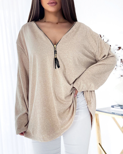 Royalfashion Дамска блуза oversize в бежово