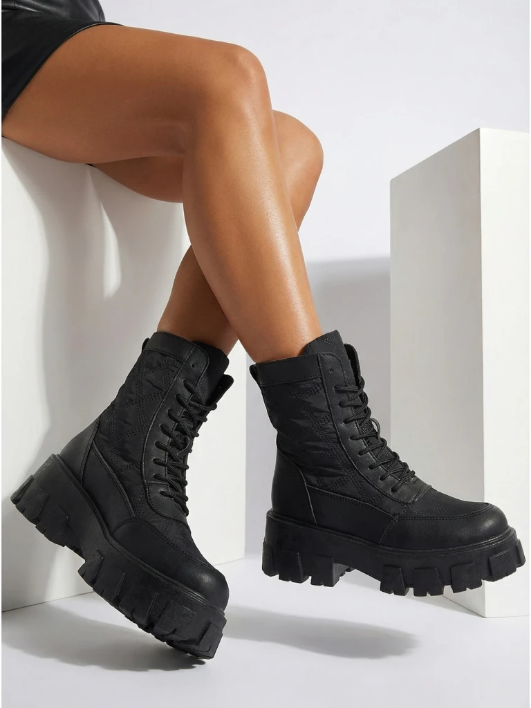 Дамски еко кожени боти с връзки Solvi