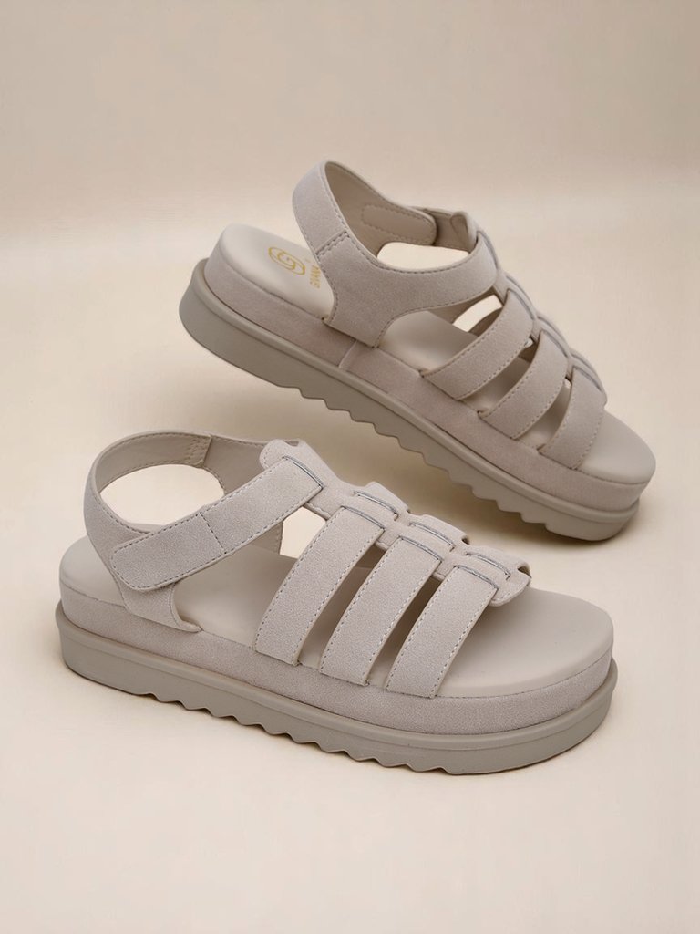 Сандали Royalfashion - Caligae Бежови Велурени на Платформа - Идеални за Лятото и Пролетта