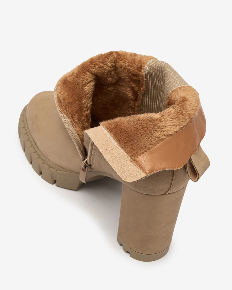 Royalfashion Светлокафяви дамски ботуши с висок ток Seihay