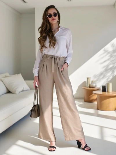 Royalfashion Женски широки панталони с колан