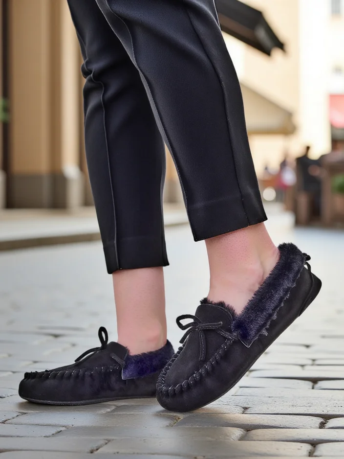 Royalfashion Дамски мокасини с косъм Актики