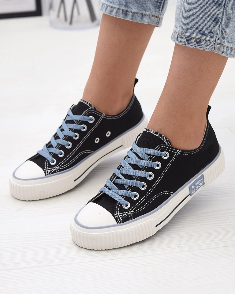 Черни дамски маратонки с връзки Tasabba- Footwear