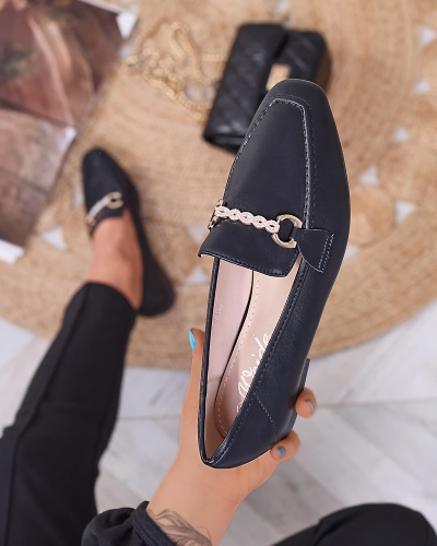 Черни дамски мокасини със златна украса Suletta- Footwear