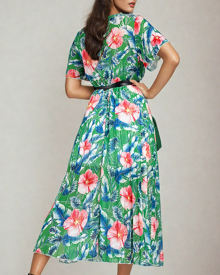 Royalfashion Дамска плисирана флорална миди рокля