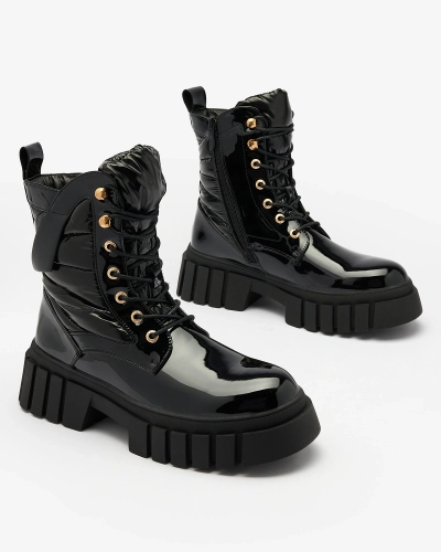 Royalfashion Дамски лакирани черни ботуши Wefetto