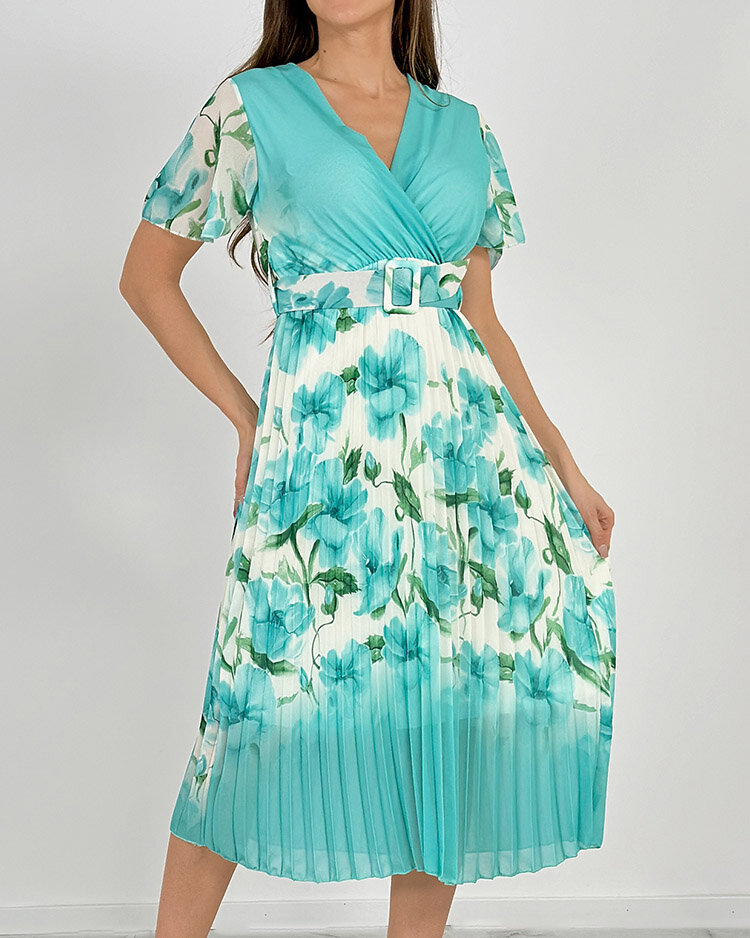 Royalfashion Дамска плисирана флорална миди рокля