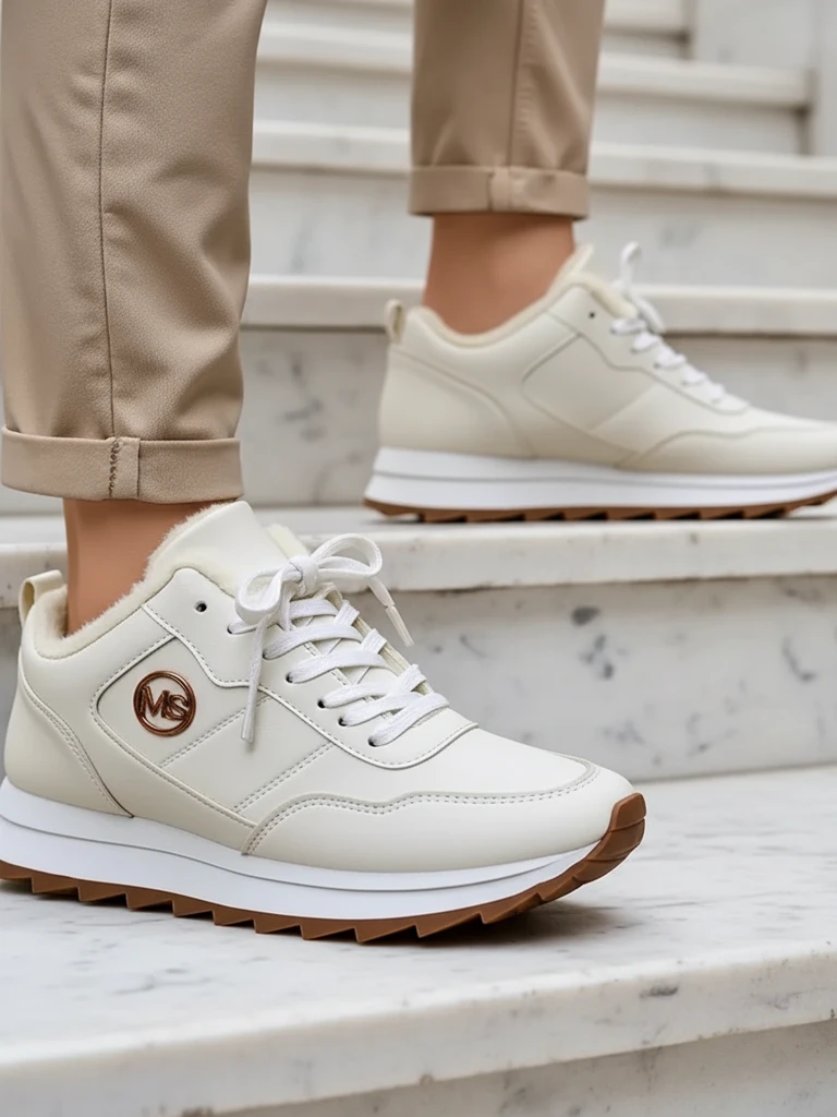 Royalfashion Alba Дамски топли маратонки Бяла еко кожа на платформа