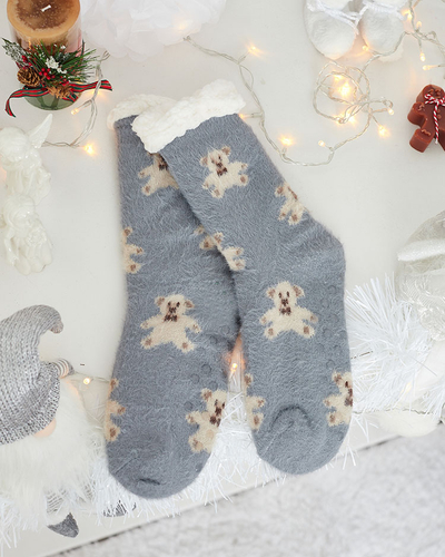 Royalfashion Затоплени сиви дамски чорапи с мечета