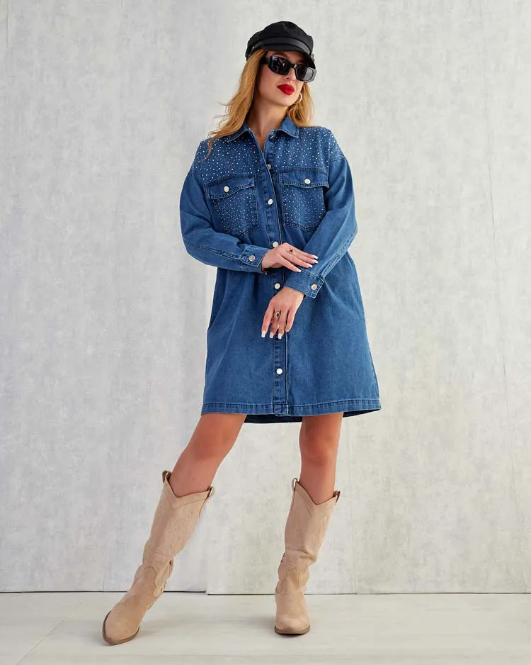 Royalfashion Дамска памучна мини рокля от деним