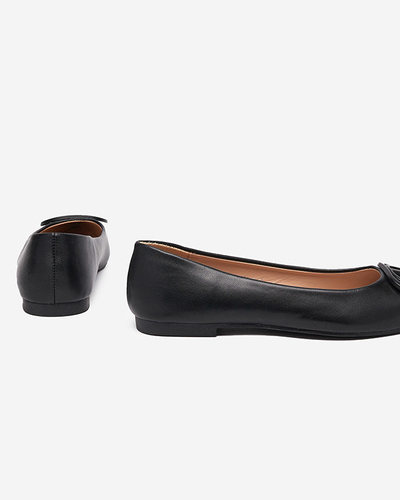 Czarne baleriny damskie w szpic z ozdobą na nosku Manico - Obuwie