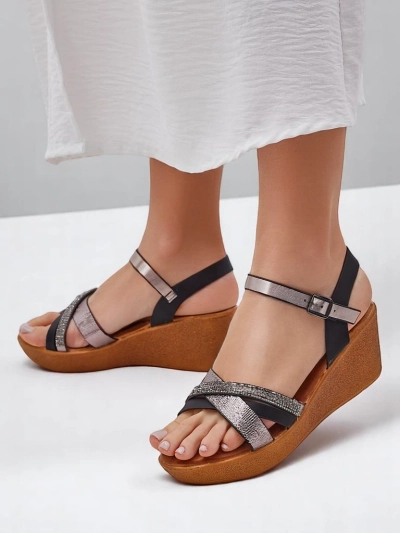 Royalfashion дамски сандали на платформа с камъчета и блестящи елементи Glittera