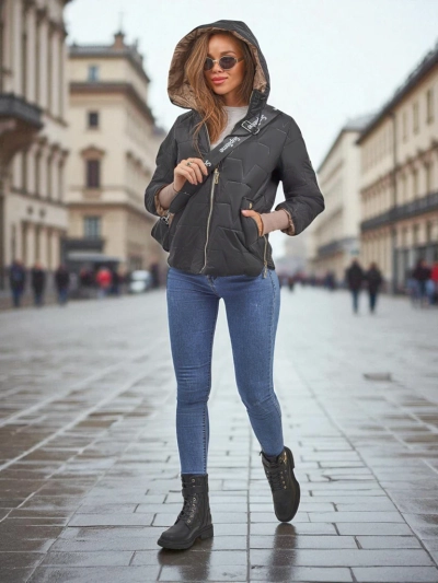 Дамско ватирано яке с качулка и ластици на ръкавите Silent Ridge