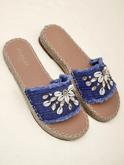 Летни чехли Royalfashion Calista – светлосини с мидички на плоска подметка