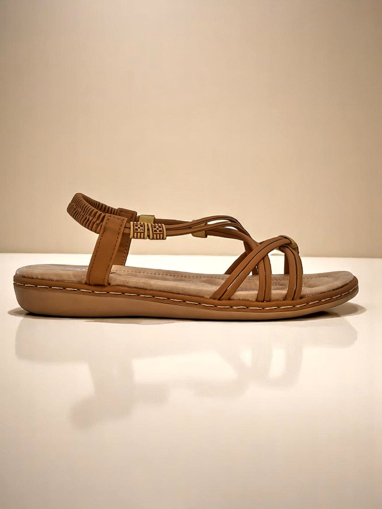 Дамски сандали Royalfashion Cressida camel плоски комфортни еко кожа летни