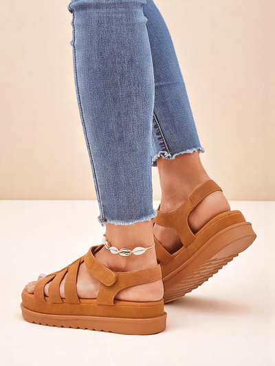 Дамски сандали Callista Camel на платформа Royalfashion екологична кожа