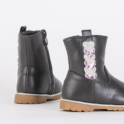 Szare botki dziewczęce z ozdobną cholewką Nokimi- Obuwie