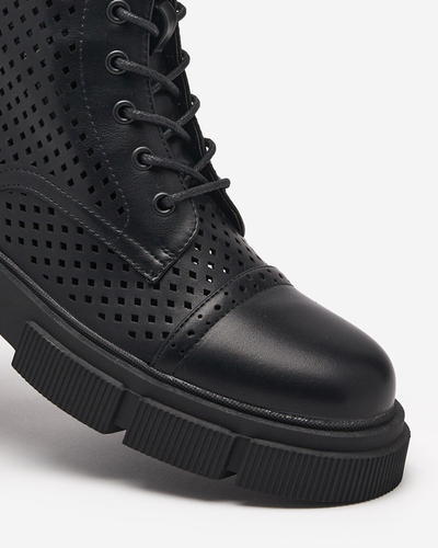 Дамски черни ажурени боти с плосък ток Rolika - Обувки