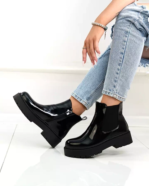 Royalfashion Черни лакирани дамски ботуши без ток Гланциран шик