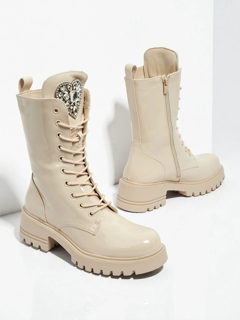 Лакирани дамски боти с връзки Emelune