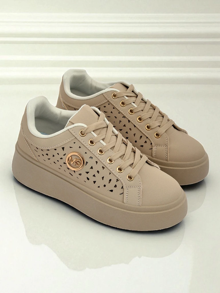 Cleo Ecru Platino – бежови сникърси на платформа Royalfashion еко кожа